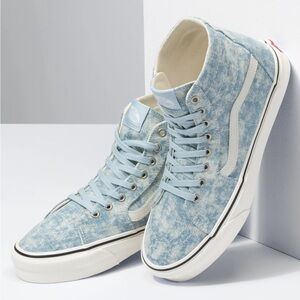 VGUC Vans Sk8 Hi Tapered Denim Destroy Blue White High Top Sneakers Sz 7